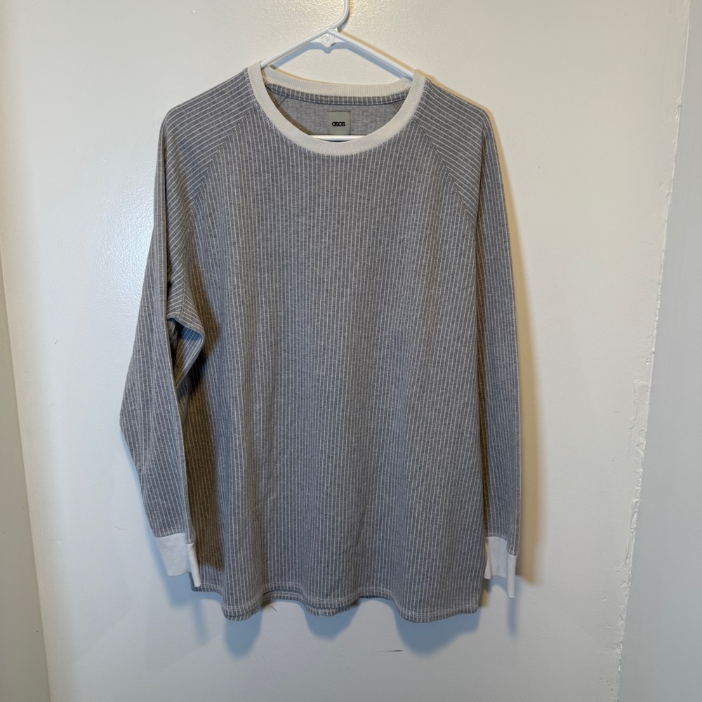 ASOS Gray and White striped Long Sleeve crewneck sweatshirt size large